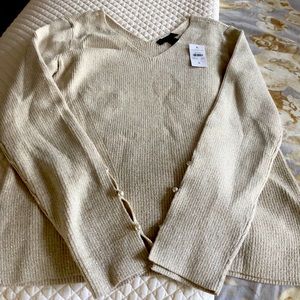 Ann Taylor Size Large Gold sweater with pearl button detail